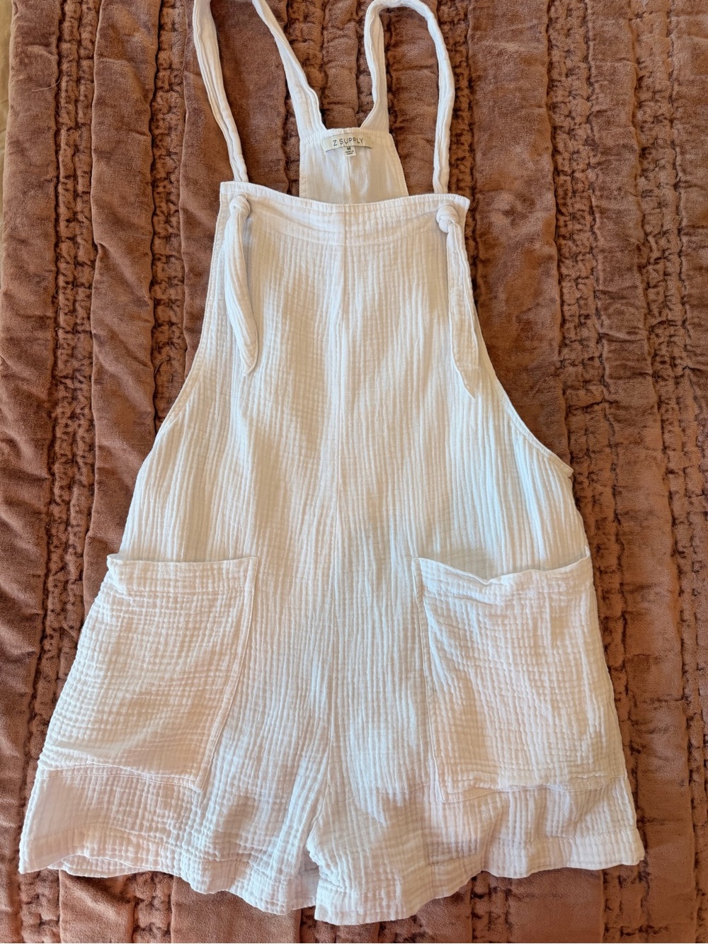 Z Supply White Gauze Romper Overalls with Adjustable Straps